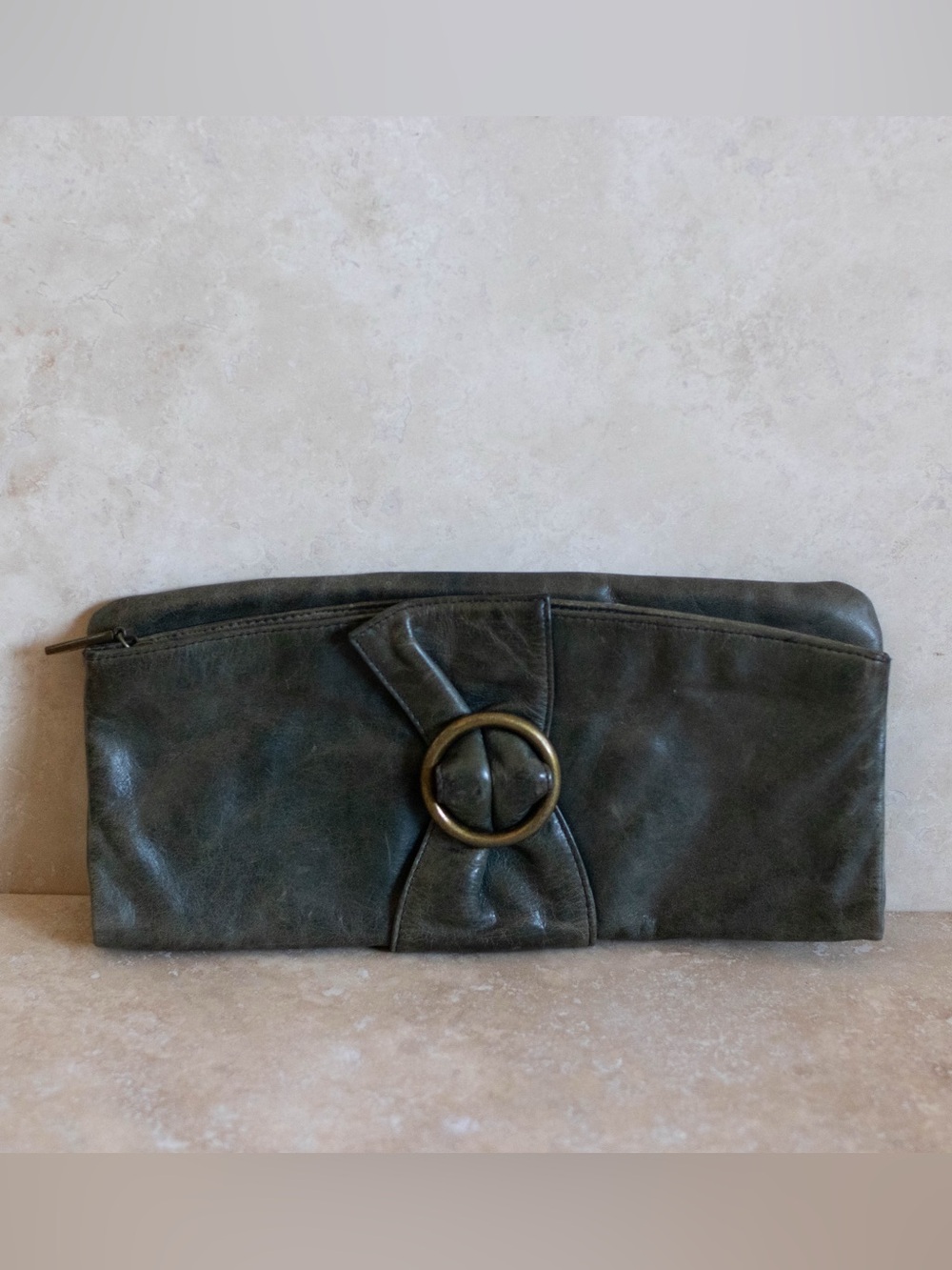 Green Leather HOBO International Envelope Clutch